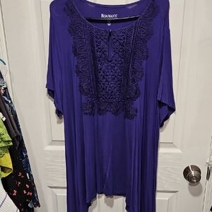 Roaman's Deep Purple Lace Accent Blouse